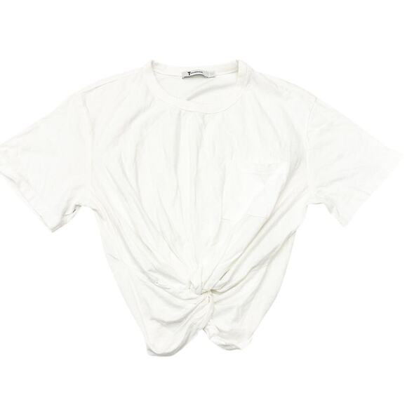 Alexander Wang White Twist Knot Cropped Short Sleeve Tee Shirt Size Small - Picture 1 of 4